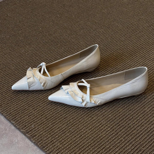 Damen Ballerinas Spitze Lack Schuhe Elegant Mit Rüschendetail - Norvielle