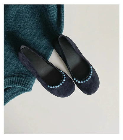Damen Ballerinas mit Pom-Pom Detail