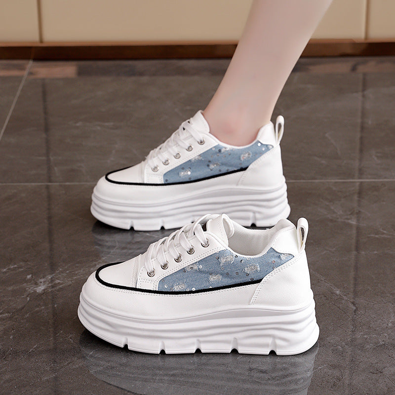Damen Plattform Sneaker Hoch Denim Akzent Blau