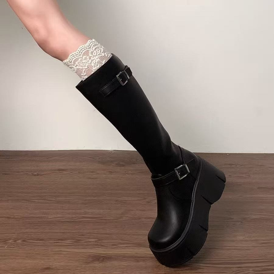 Damen Stiefel Mit Schnallen Leder