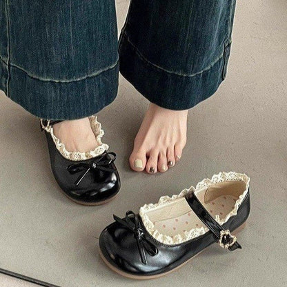 Damen Mary Jane Schuhe Rüschendetail Komfort Innenfutter