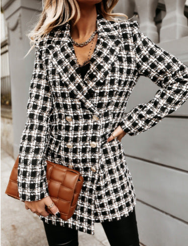 Damen Blazer Kariert Klassisch Elegant