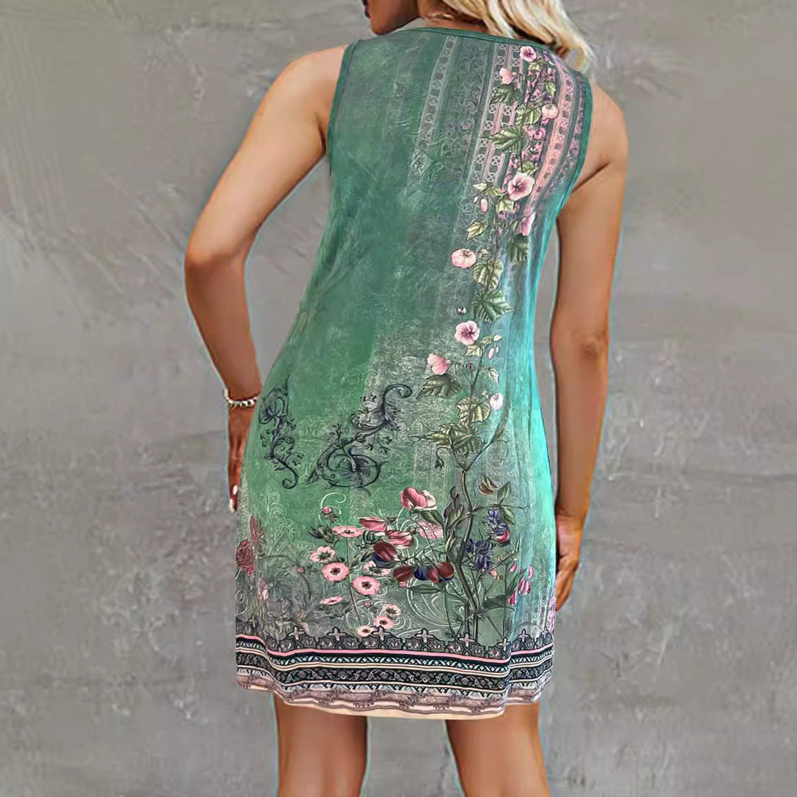 Damen Sommerkleid Ärmellos V-Ausschnitt Knöpfe Modern