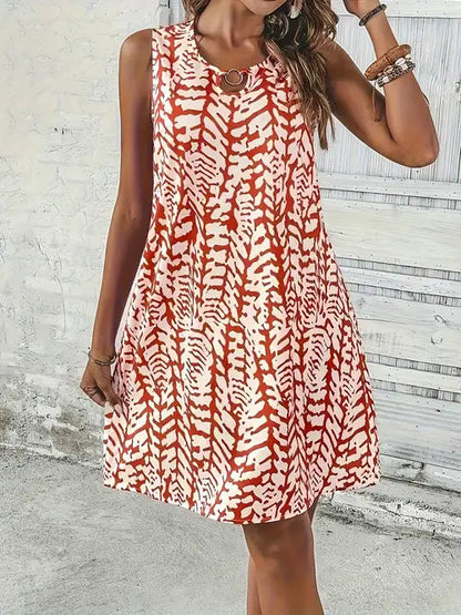 Damen Sommerkleid Ärmellos Floralmuster Modern