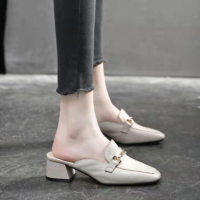 Damen Mules Schuhe Blockabsatz Schnalle