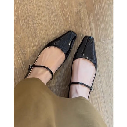 Damen Mary Jane Sneaker Schimmerleder Ballerinas