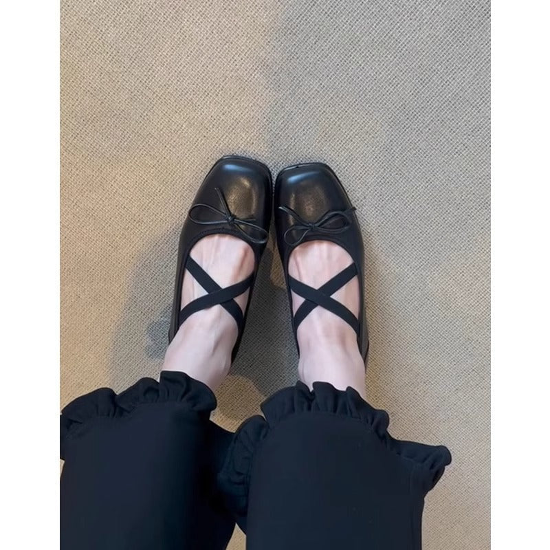 Damen Ballerinas mit Schleife und Kreuzbänder