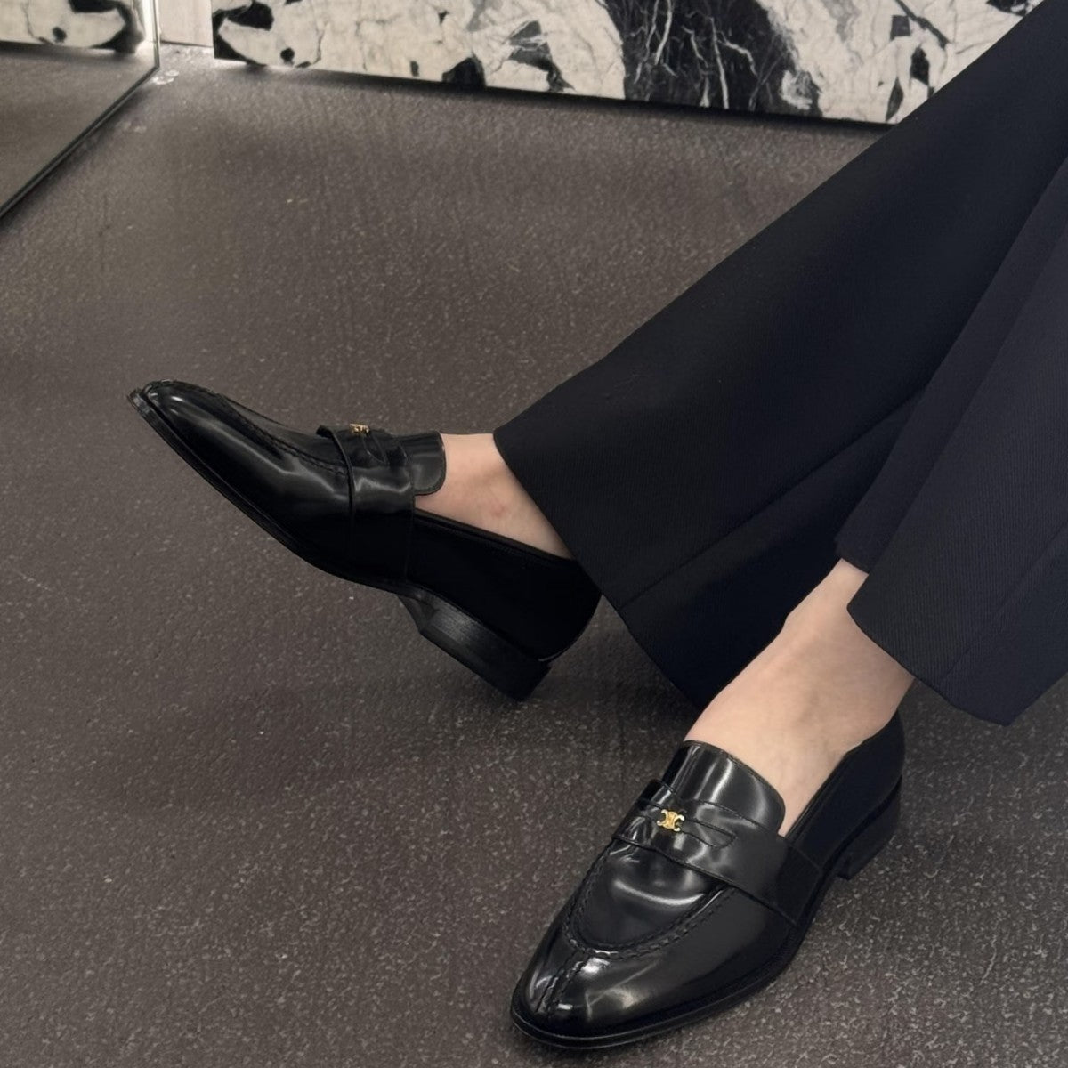 Damen Leder Loafers Gold