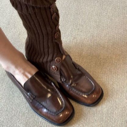 Damen Mokassins Leder Knöpfchen Verschluss Elegante