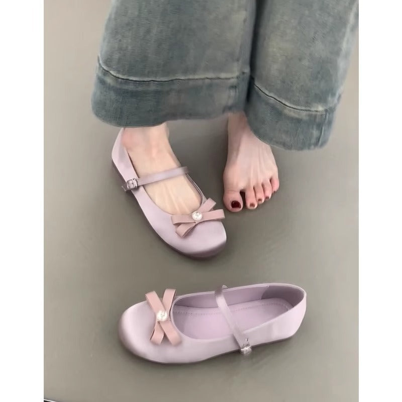 Damen Ballerinas Schleifen Komfort Riemenverschluss