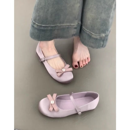 Damen Ballerinas Schleifen Komfort Riemenverschluss