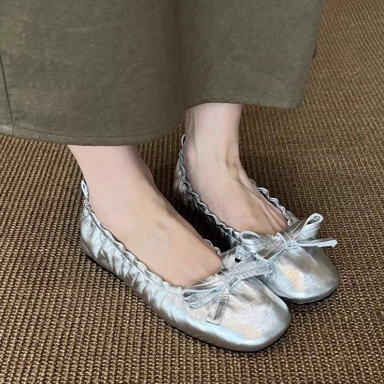 Damen Ballerinas Elastisch mit Rüschen und Schleifen Detail