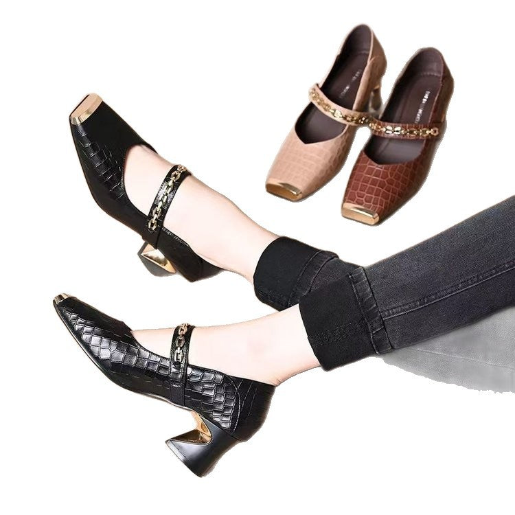 Damen Schuhe Blockabsatz Elegantes Ketten Detail