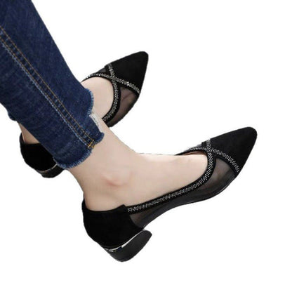 Damen Pumps Hochhackig Transparentes Mesh Mit Glitzerdetails
