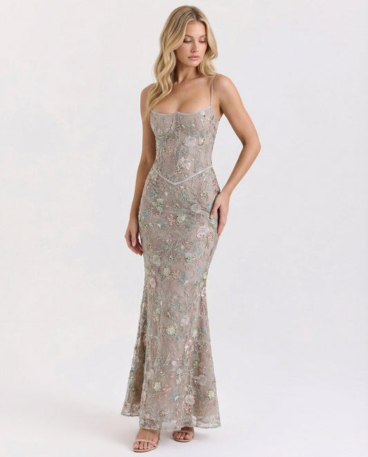 Damen Abendkleid Spitze Stickerei Elegant - Norvielle