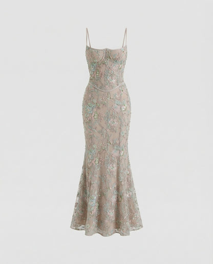 Damen Abendkleid Spitze Stickerei Elegant