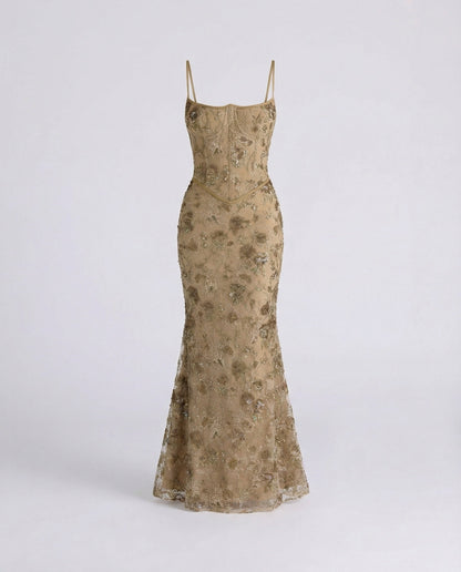 Damen Abendkleid Spitze Stickerei Elegant