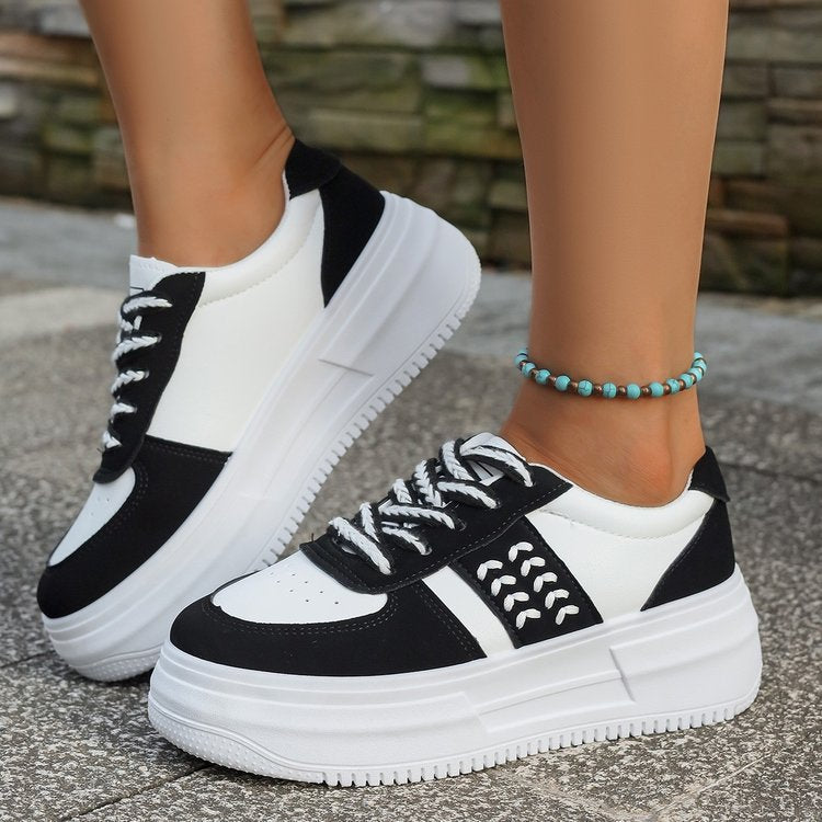 Damen Plateau Sneaker Hoch Weiches Innenfutter Schwarz - Norvielle