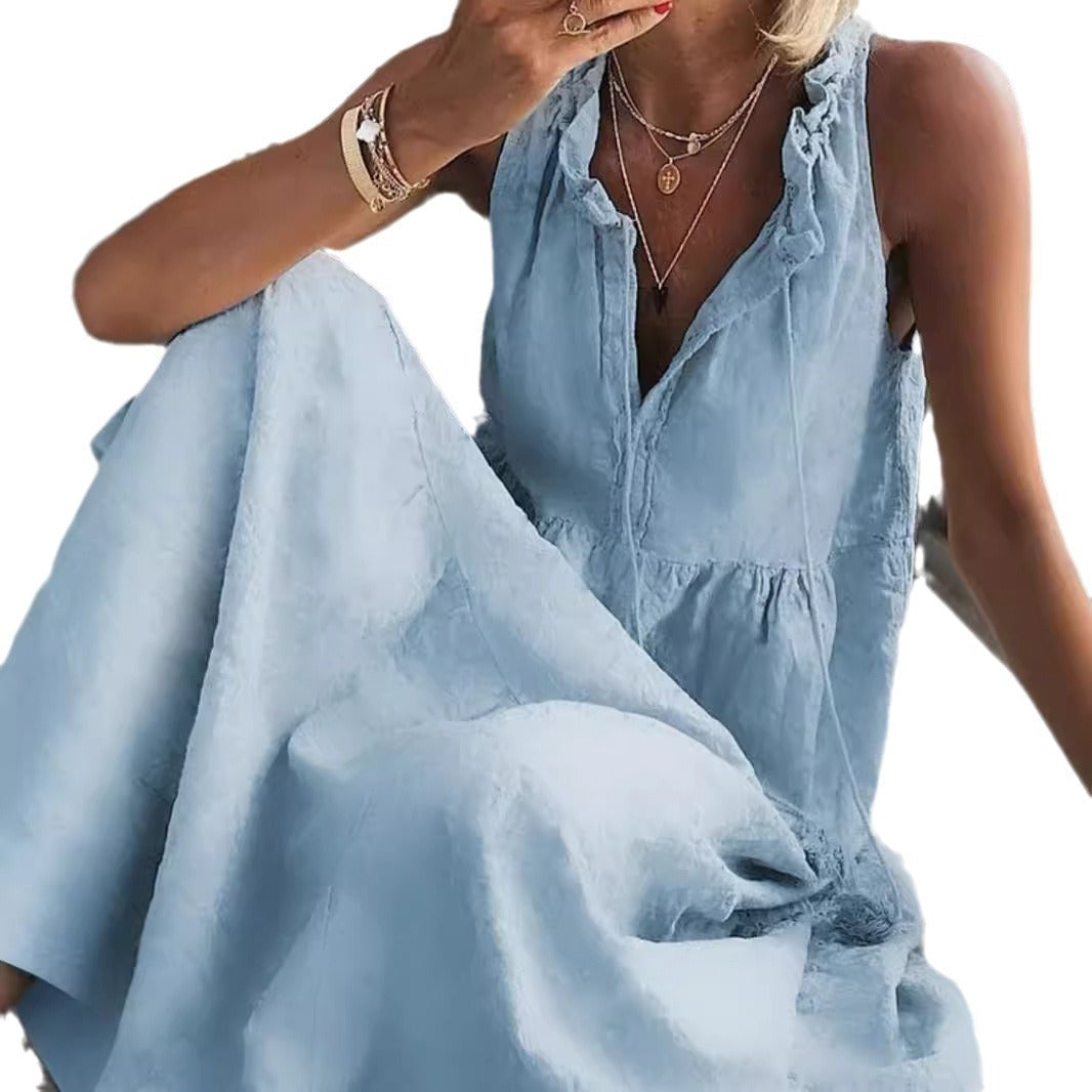 Damen Maxikleid Romantisch Mit Rüschen Lang