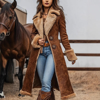 Damen Lammfelljacke Breitkragen Warm Schwarz - Norvielle