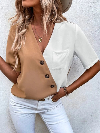 Damenbluse Asymmetrisch Mit Knöpfen Modern