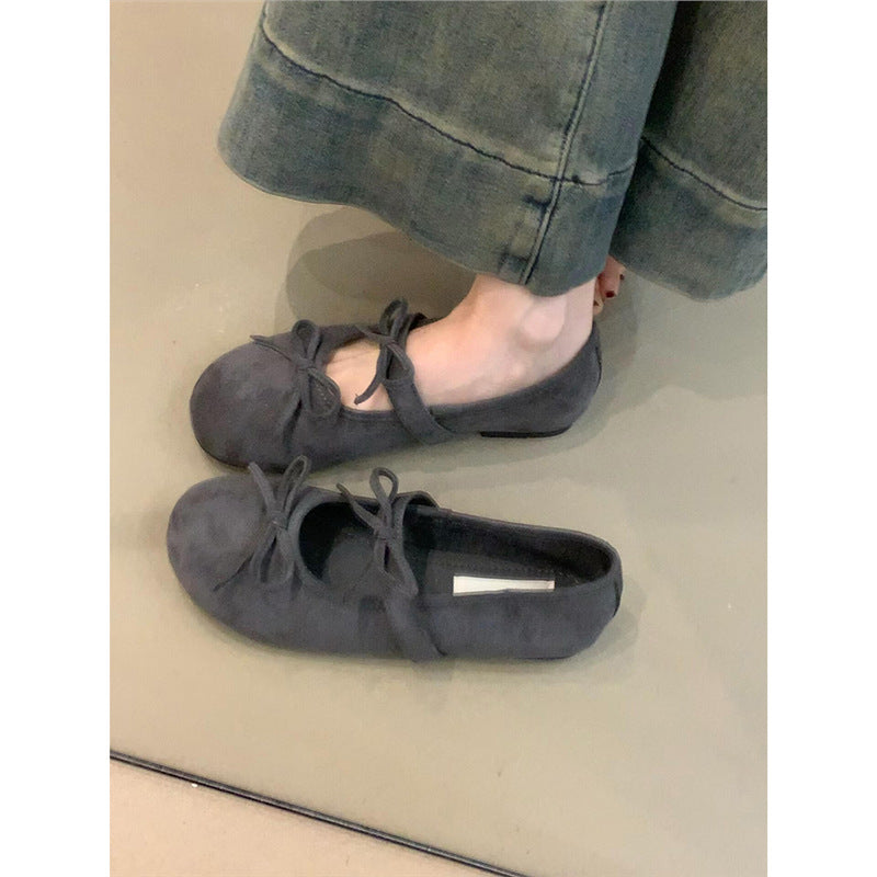 Damen Ballerinas Lederschuhe Bequem Schleifen
