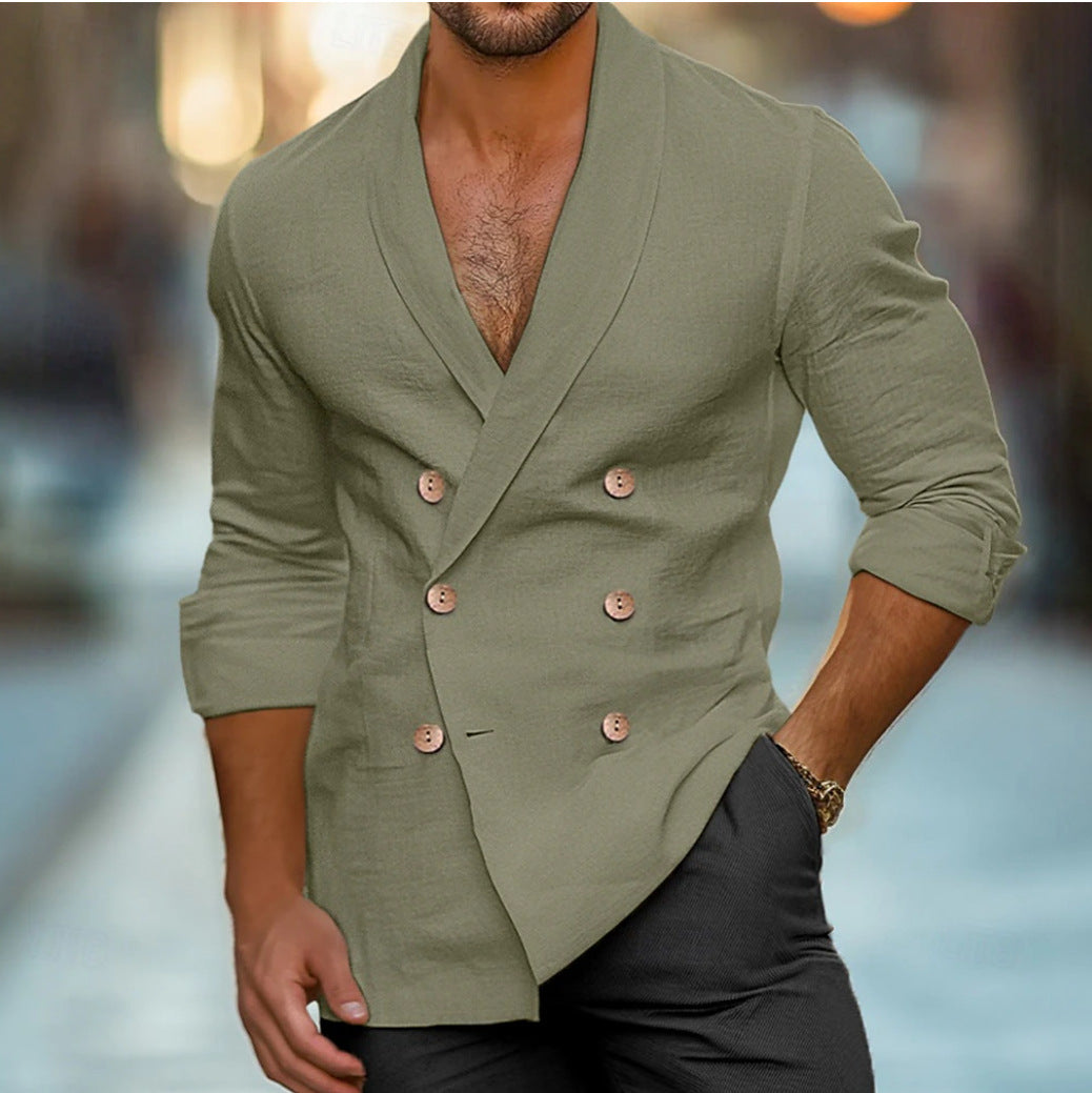 Herren Leinenjacke Elegant Doppelknopfleiste Sommer Beige - Norvielle