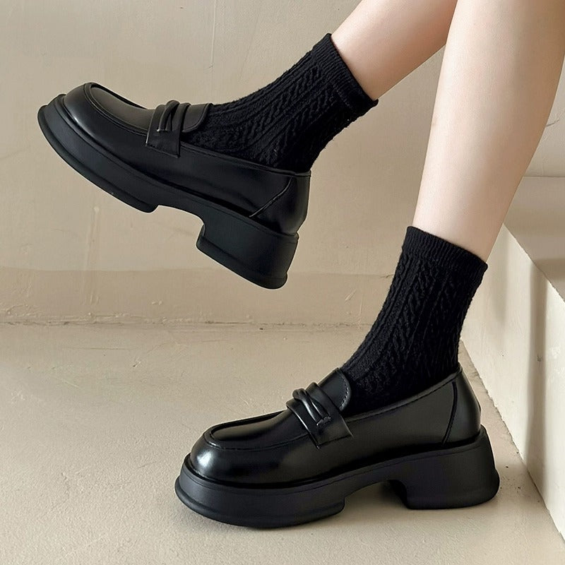 Damen Plateau Loafers Robust Leder