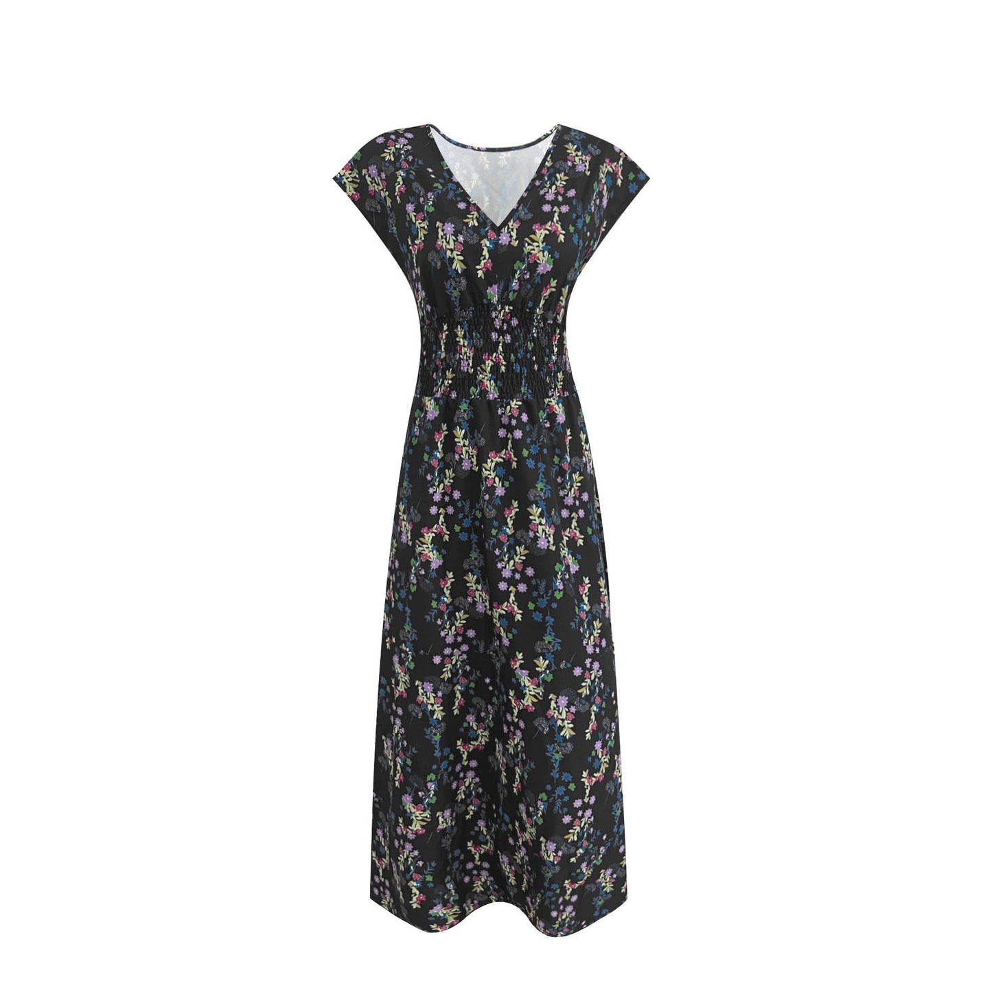 Damen Maxikleid Blumenmuster Baumwolle Schmeichelnder Schnitt