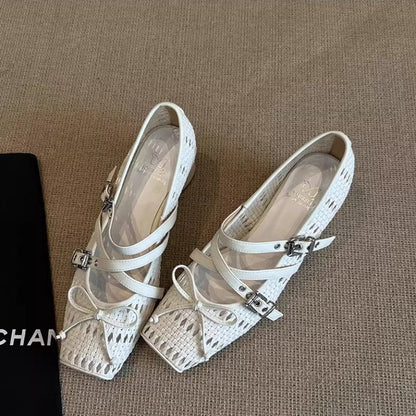 Damen Slingback Schuhe Geflochtenes Leder
