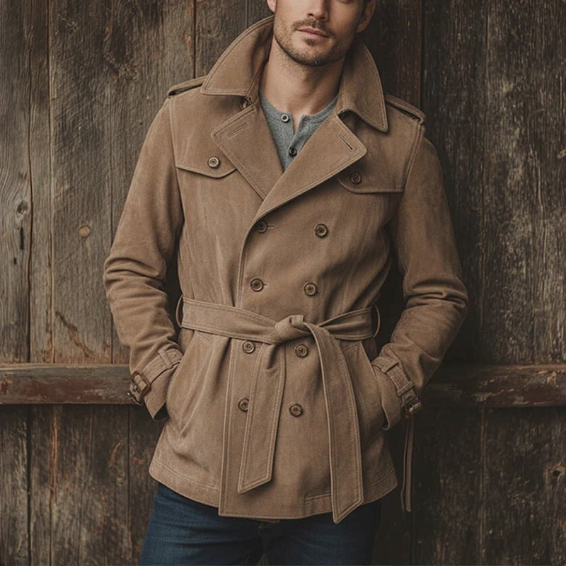 Herren Lederjacke Wildleder Gürtel Elegant Schnitt - Norvielle