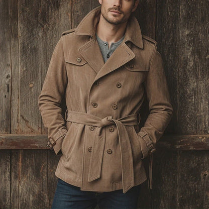 Herren Lederjacke Wildleder Gürtel Elegant Schnitt - Norvielle