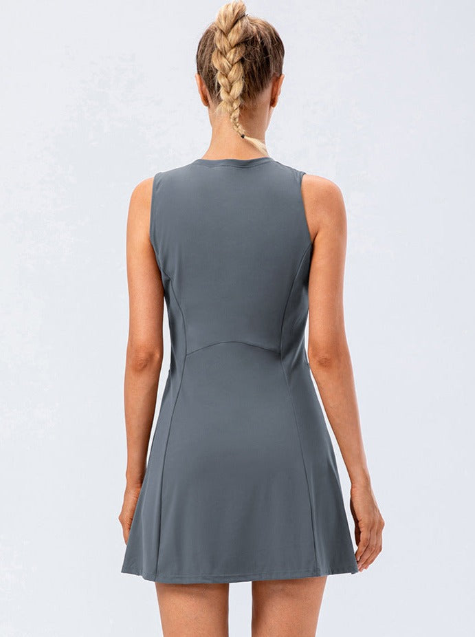 Damen Tenniskleid Grau Sportlich Geschnitten