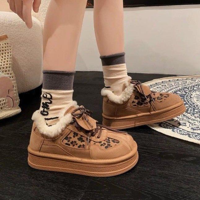 Damen Sneaker Leopardenmuster Fell gefüttert Winter - Norvielle