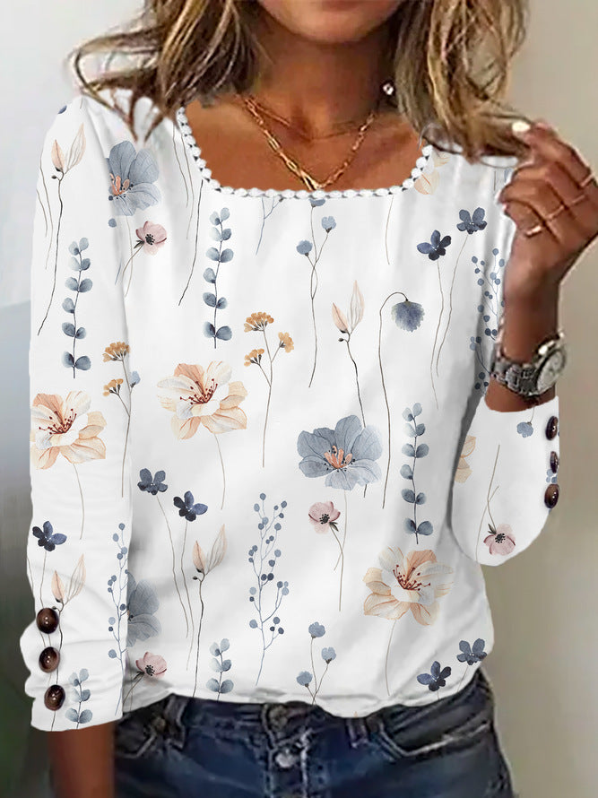 Damen Bluse Mit Knöpfen Floral Druck Elegante Bluse
