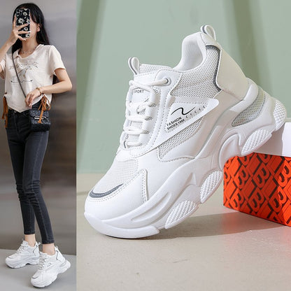 Damen Sneaker Hochwertiges Mesh Atmungsaktiv Dickes Profil Schwarz - Norvielle