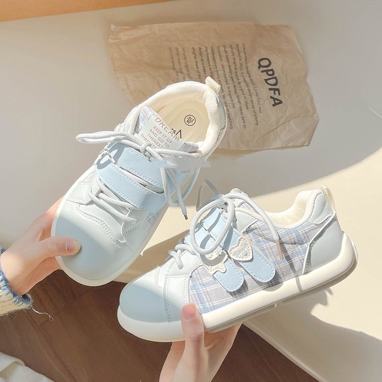 Damen Sneaker Karomuster Komfort Klettverschluss