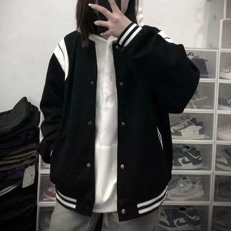 Damen Retro Varsity Jacke Lässig Gestreift