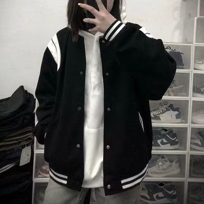 Damen Retro Varsity Jacke Lässig Gestreift