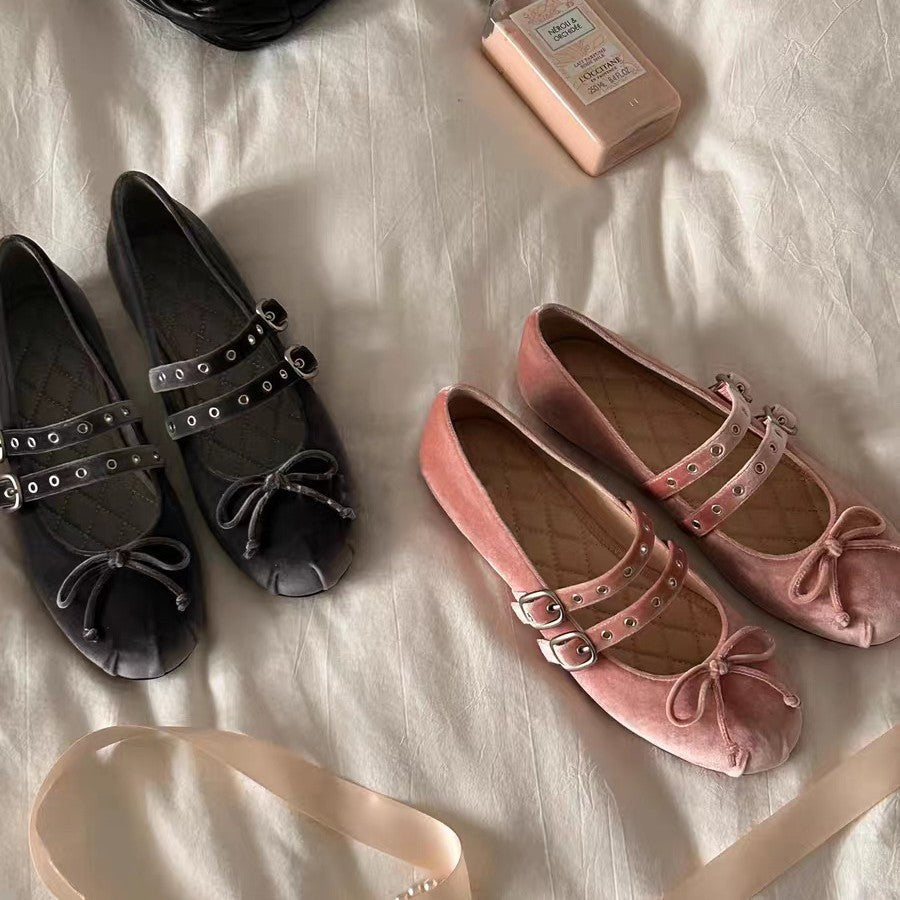 Damen Ballerinas mit Schnalle Schwarz Elegantes Leder - Norvielle