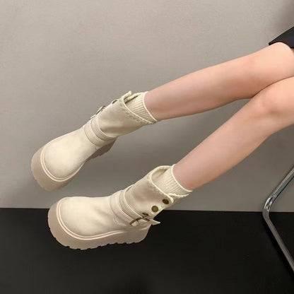 Damen Plateau-Stiefeletten mit Schnallen