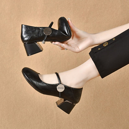 Damen Ballerinas Elegante Mary Jane Schuhe Komfort Blockabsatz