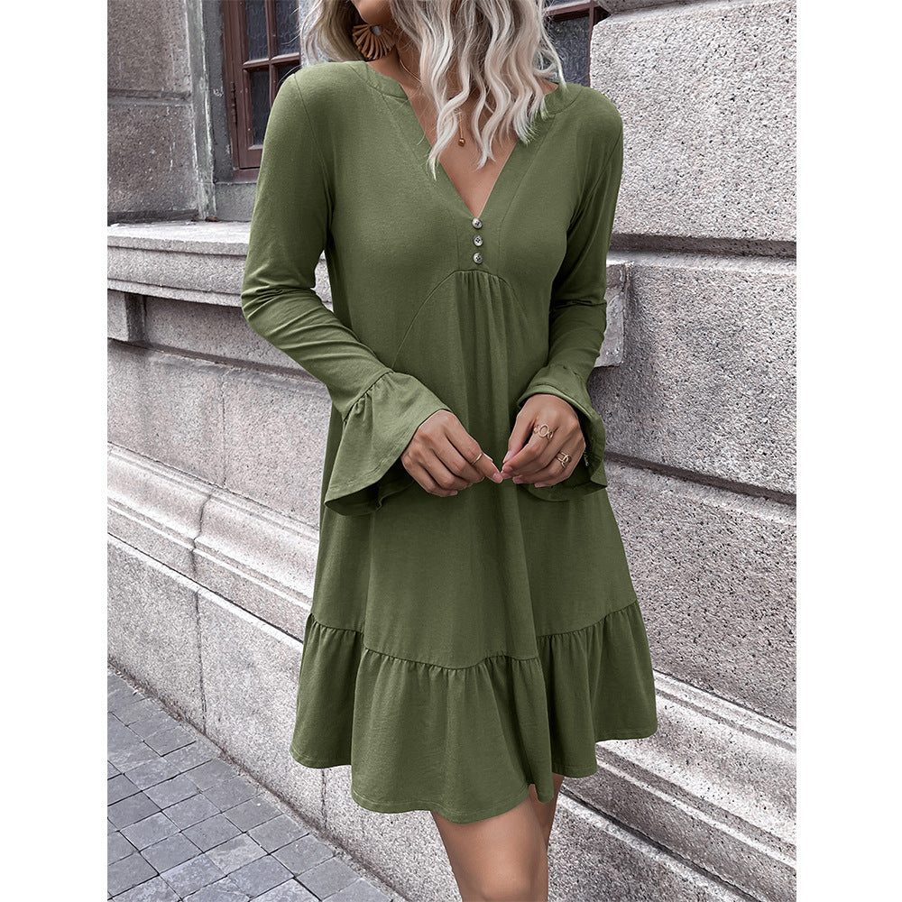 Damenkleid V-Ausschnitt Glockenärmel Elegant