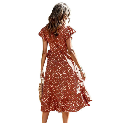 Damen Wickelkleid Elegantes Punktmuster Fließend