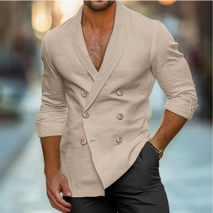 Herren Leinenjacke Elegant Doppelknopfleiste Sommer