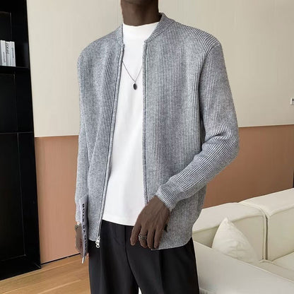 Herren Strickpullover Rippmuster Reißverschluss Modern