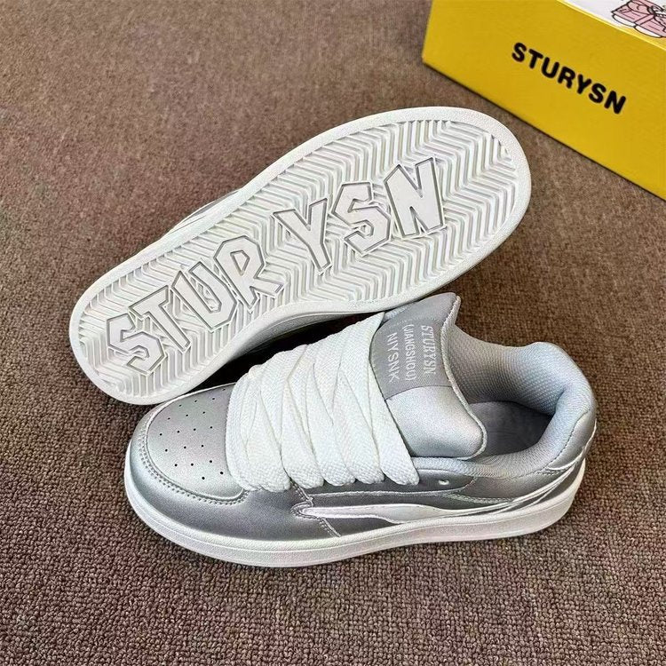 Damen Sneaker Glänzend Bequem Schnürsenkel