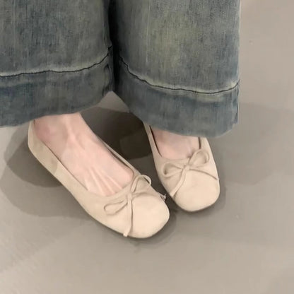 Damen Ballerinas Bequem Schleifen Detail
