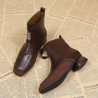 Damen Stiefel Leder Ankle Boots Mit Reißverschluss Schwarz - Norvielle