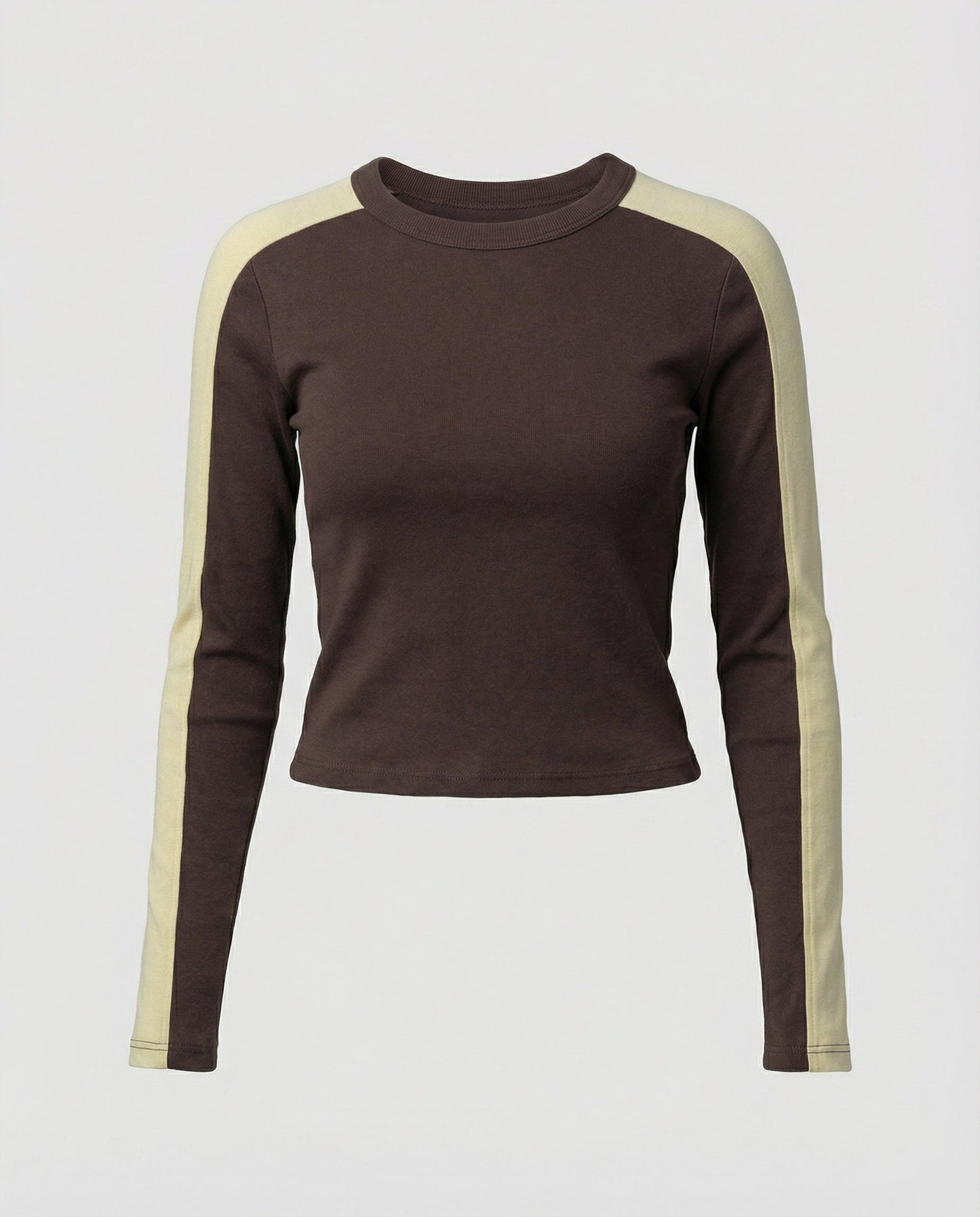 Damen Langarmshirt Slim Fit Grau Patchwork Oberteil